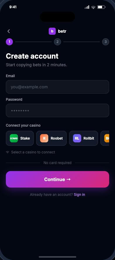Sign up screen